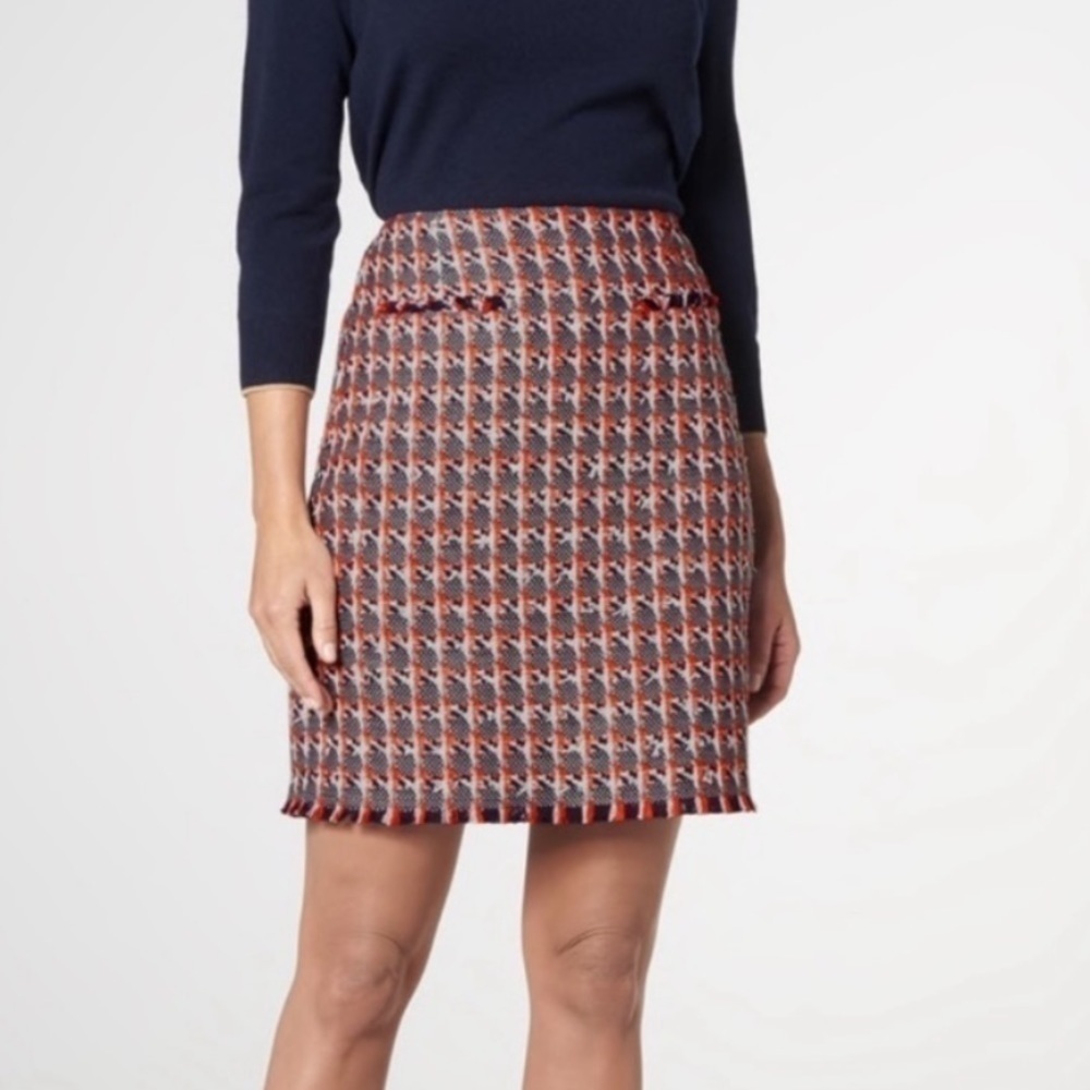 LK Bennett Navy, Red and Gray Houndstooth Pencil Skirt